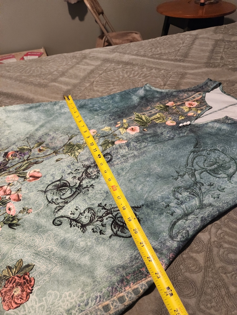 Teal Floral Boho Slip Dress L - Picture 10 of 10